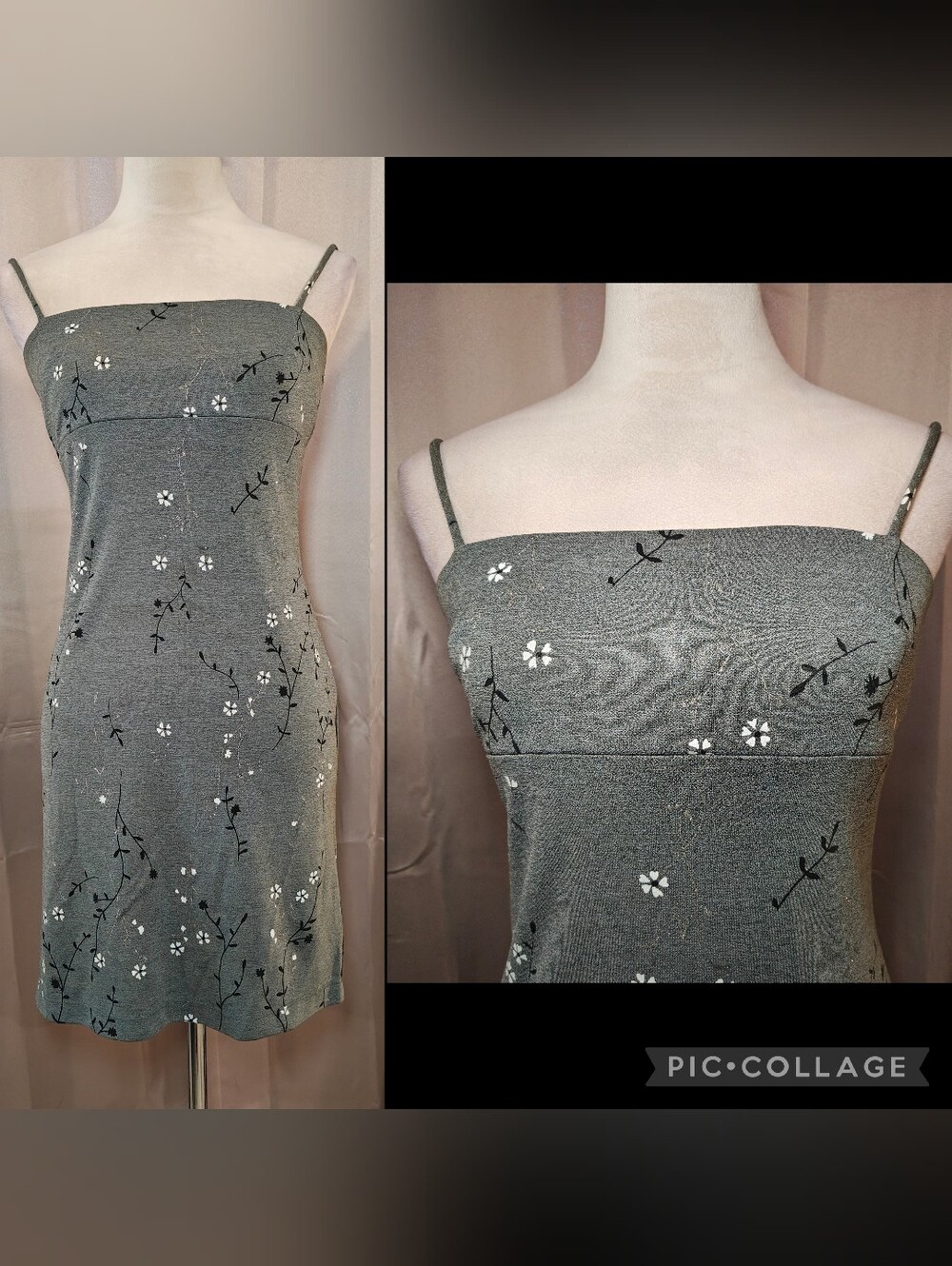 💋Vintage 90s Rampage IT Girl Grey Floral Slip Mini Dress💋